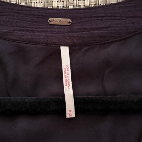 FREE PEOPLE Mia embroidered balloon sleeve plunge neck flowy mini dress M Black - Picture 4 of 8